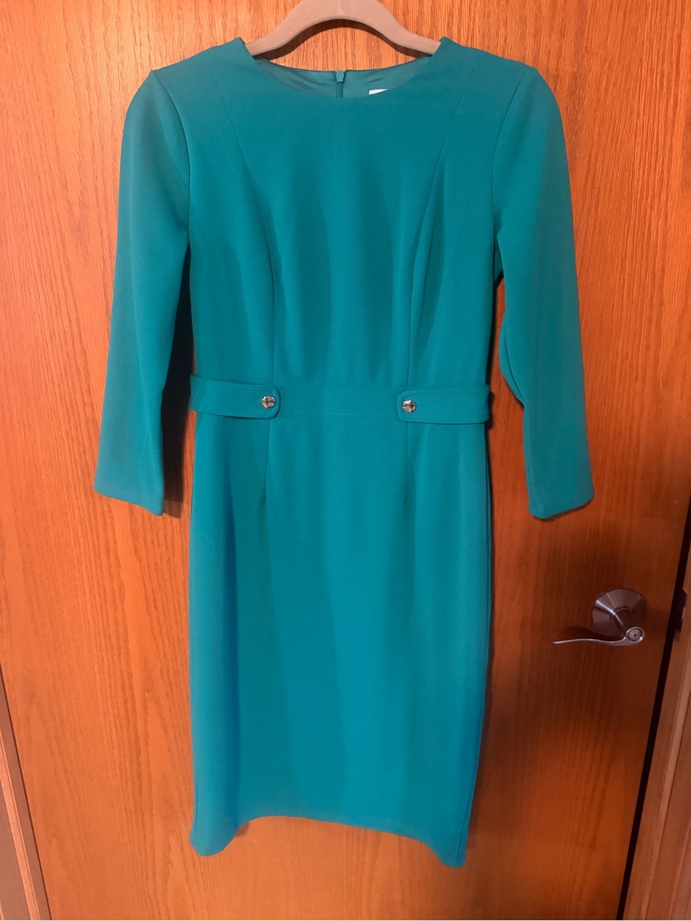 London Times Teal Long-Sleeve Sheath Dress